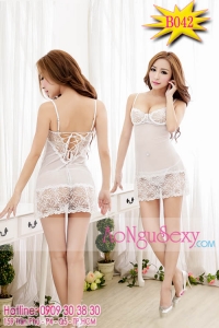 ĐẦM NGỦ SEXY B042 - TRẮNG ( HÀNG LOẠI 1 - CÓ GỌNG NÂNG NGỰC)